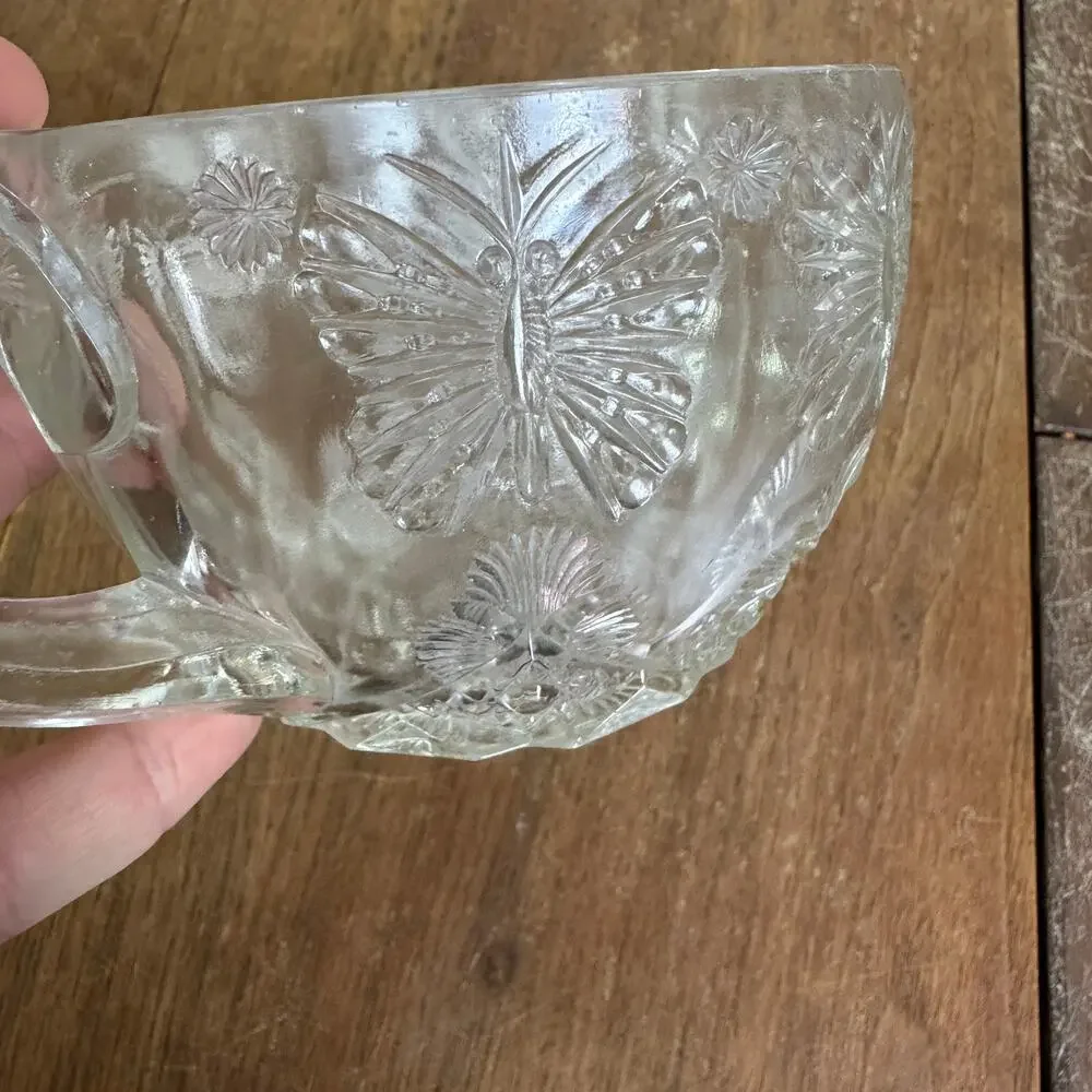 Indiana Glass Pressed Clear Glass‎ Butterfly Design Open Sugar Bowl